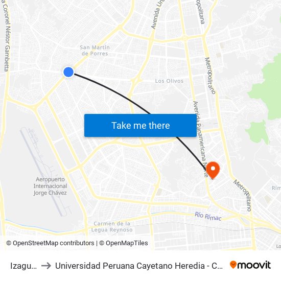 Izaguirre to Universidad Peruana Cayetano Heredia - Campo Central map