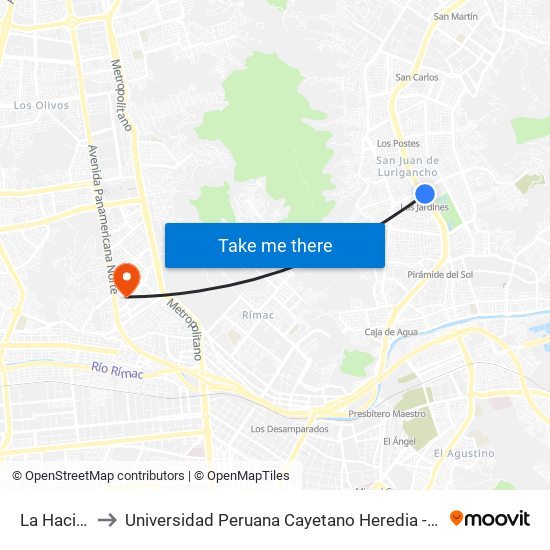 La Hacienda to Universidad Peruana Cayetano Heredia - Campo Central map