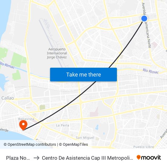 Plaza Norte to Centro De Asistencia Cap III Metropolitano map