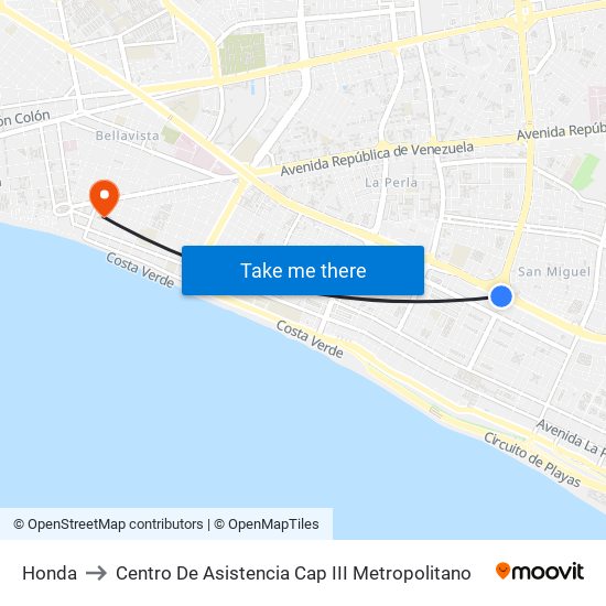 Honda to Centro De Asistencia Cap III Metropolitano map