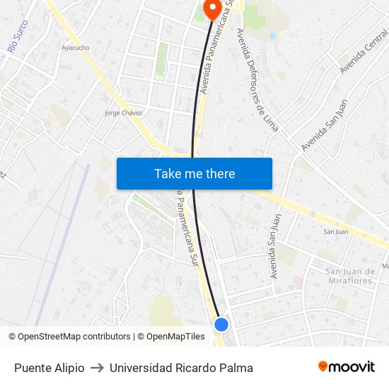 Puente Alipio to Universidad Ricardo Palma map