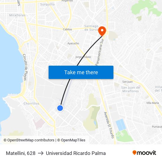 Matellini, 628 to Universidad Ricardo Palma map