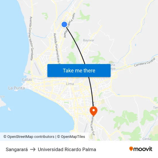 Sangarará to Universidad Ricardo Palma map