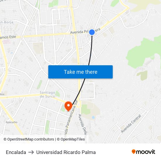Encalada to Universidad Ricardo Palma map