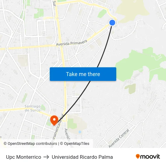 Upc Monterrico to Universidad Ricardo Palma map