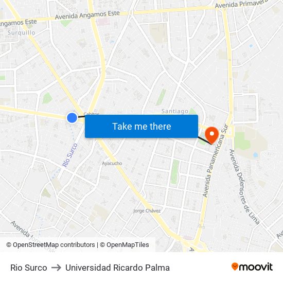 Rio Surco to Universidad Ricardo Palma map
