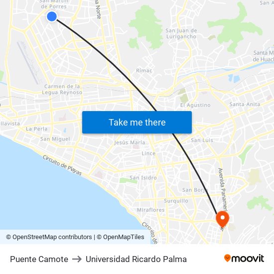 Puente Camote to Universidad Ricardo Palma map