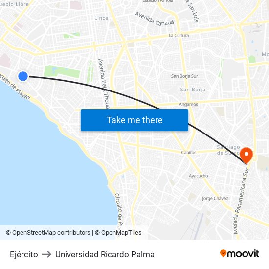 Ejército to Universidad Ricardo Palma map