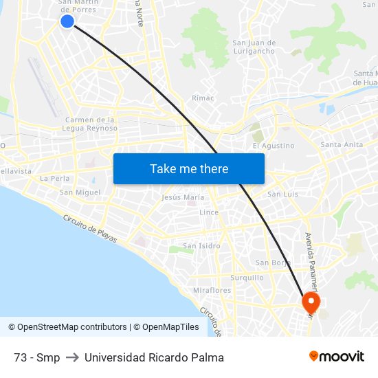 73 - Smp to Universidad Ricardo Palma map