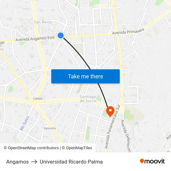 Angamos to Universidad Ricardo Palma map