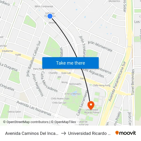 Avenida Caminos Del Inca, 1490 to Universidad Ricardo Palma map