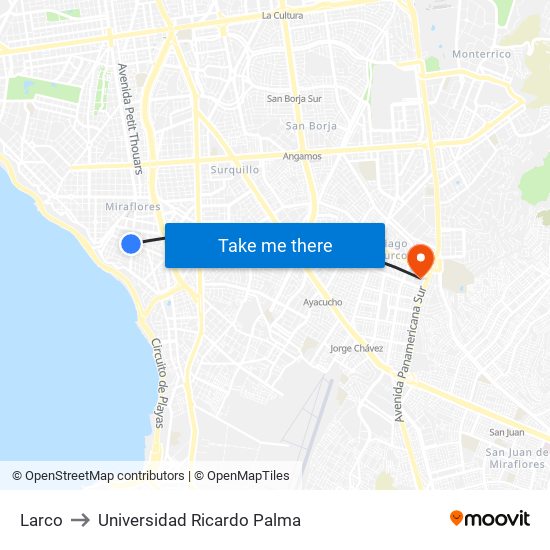 Larco to Universidad Ricardo Palma map