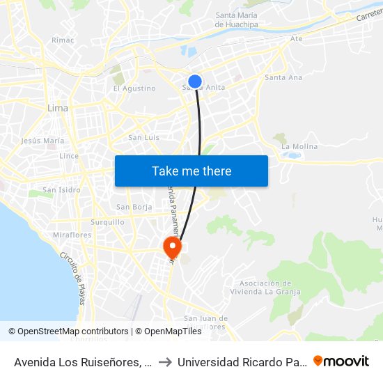 Avenida Los Ruiseñores, 873 to Universidad Ricardo Palma map