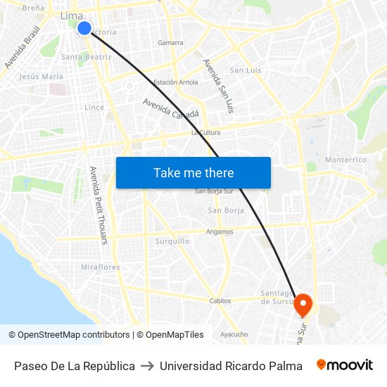 Paseo De La República to Universidad Ricardo Palma map