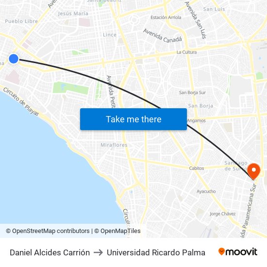 Daniel Alcides Carrión to Universidad Ricardo Palma map