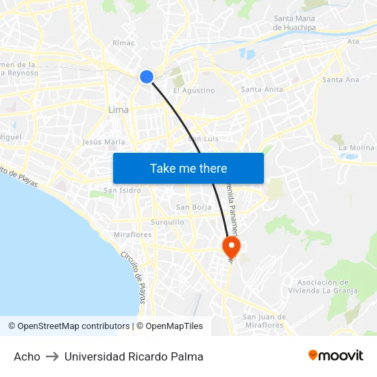 Acho to Universidad Ricardo Palma map