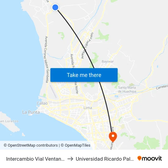 Intercambio Vial Ventanilla to Universidad Ricardo Palma map