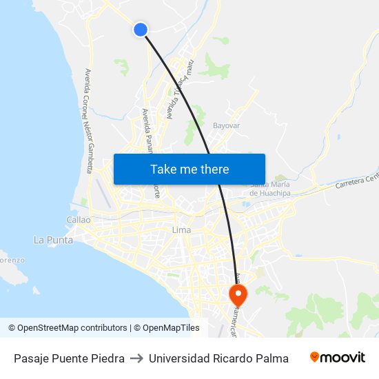 Pasaje Puente Piedra to Universidad Ricardo Palma map