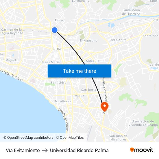 Vía Evitamiento to Universidad Ricardo Palma map