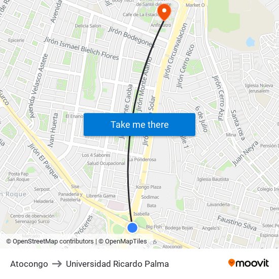 Atocongo to Universidad Ricardo Palma map