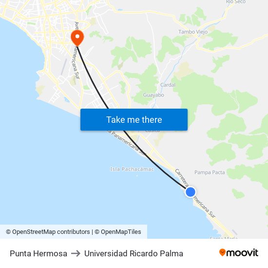 Punta Hermosa to Universidad Ricardo Palma map