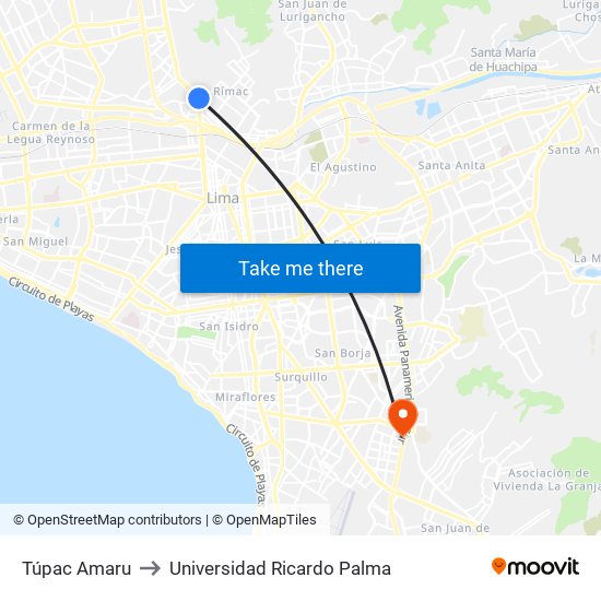 Túpac Amaru to Universidad Ricardo Palma map