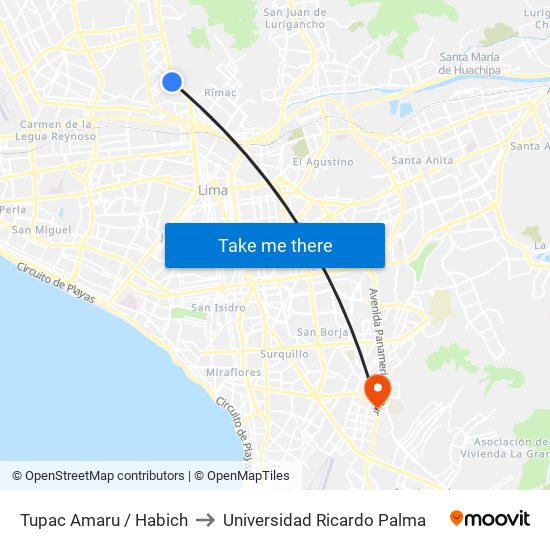 Tupac Amaru / Habich to Universidad Ricardo Palma map