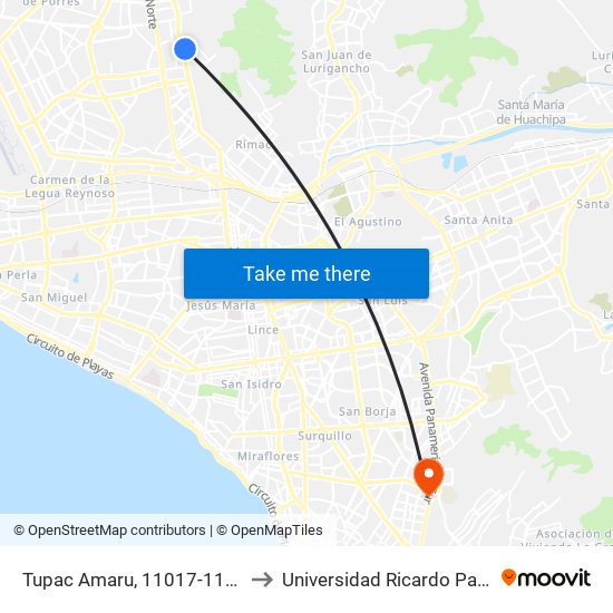 Tupac Amaru, 11017-11054 to Universidad Ricardo Palma map
