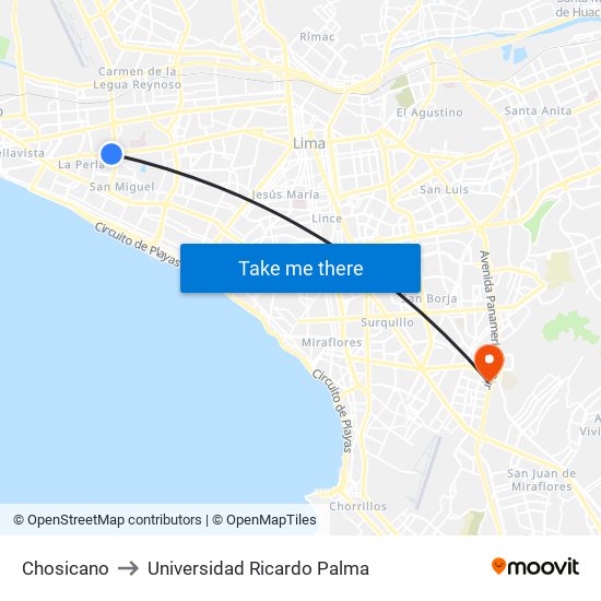 Chosicano to Universidad Ricardo Palma map