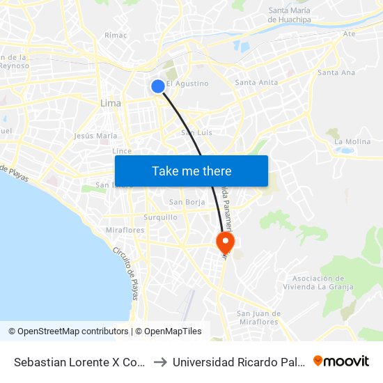 Sebastian Lorente X Coata to Universidad Ricardo Palma map