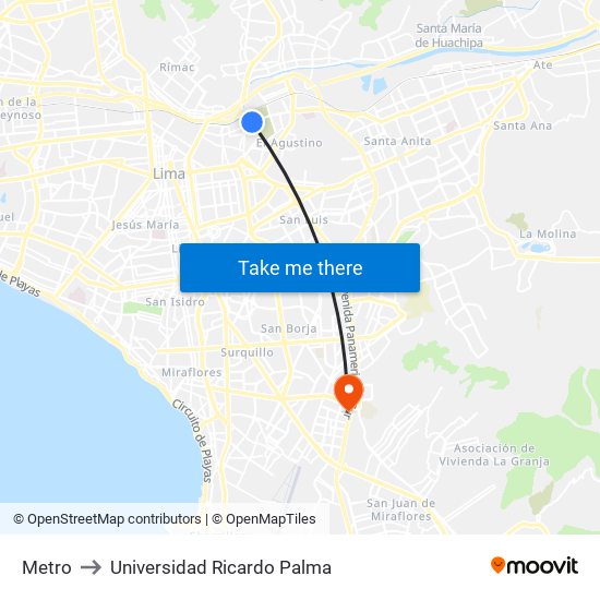 Metro to Universidad Ricardo Palma map