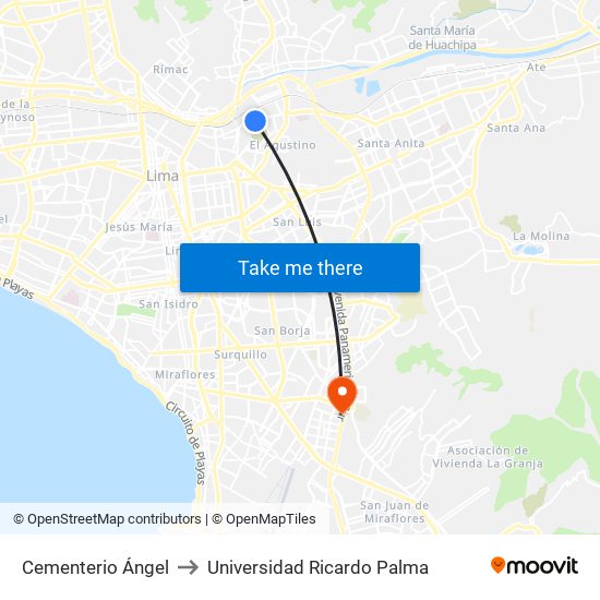 Cementerio Ángel to Universidad Ricardo Palma map