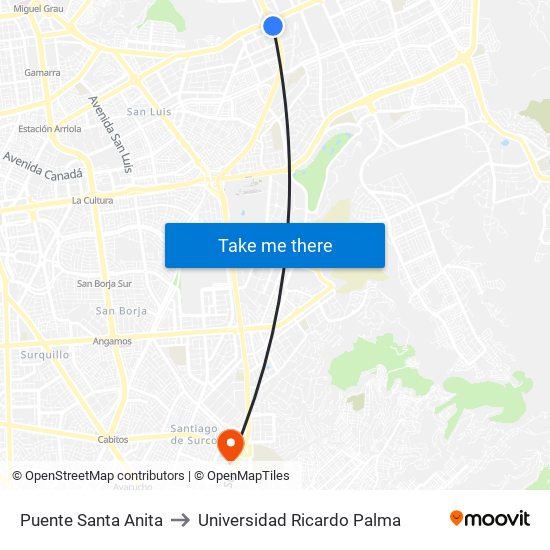 Puente Santa Anita to Universidad Ricardo Palma map