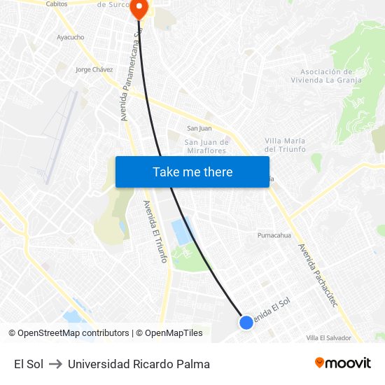 El Sol to Universidad Ricardo Palma map