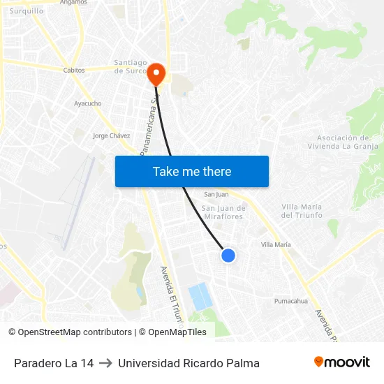 Paradero La 14 to Universidad Ricardo Palma map