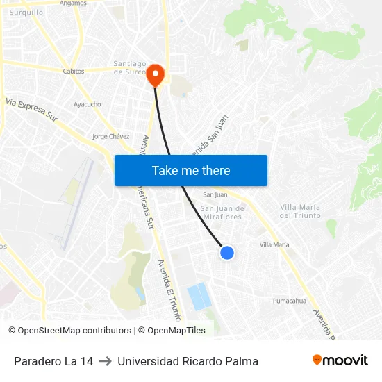 Paradero La 14 to Universidad Ricardo Palma map