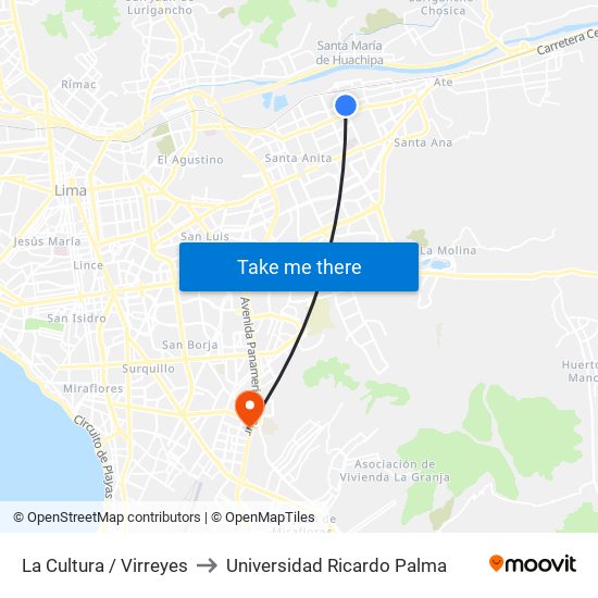 La Cultura / Virreyes to Universidad Ricardo Palma map