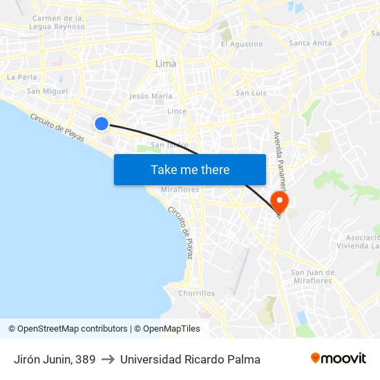 Jirón Junin, 389 to Universidad Ricardo Palma map
