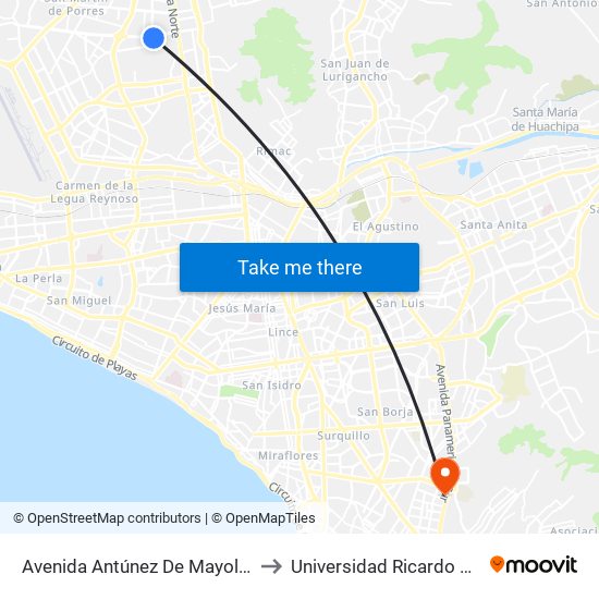 Avenida Antúnez De Mayolo, 812 to Universidad Ricardo Palma map