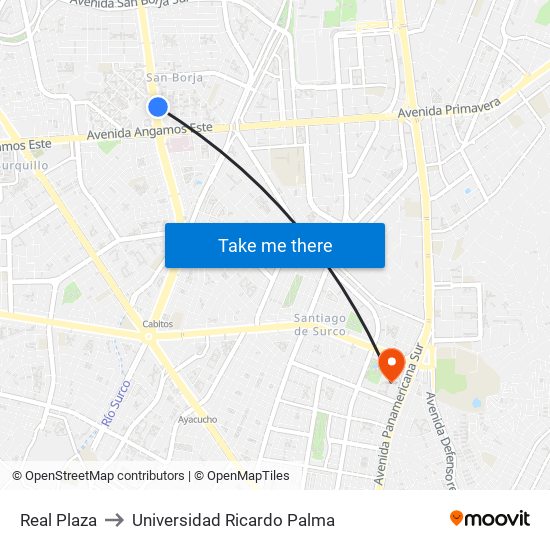 Real Plaza to Universidad Ricardo Palma map