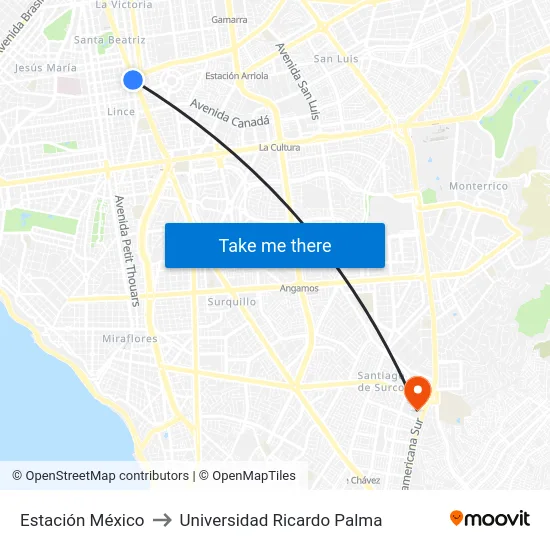 Estación México to Universidad Ricardo Palma map