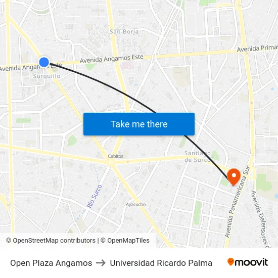 Open Plaza Angamos to Universidad Ricardo Palma map