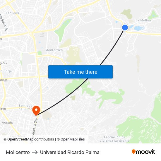 Molicentro to Universidad Ricardo Palma map