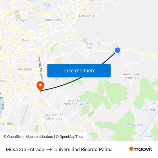 Musa 3ra Entrada to Universidad Ricardo Palma map