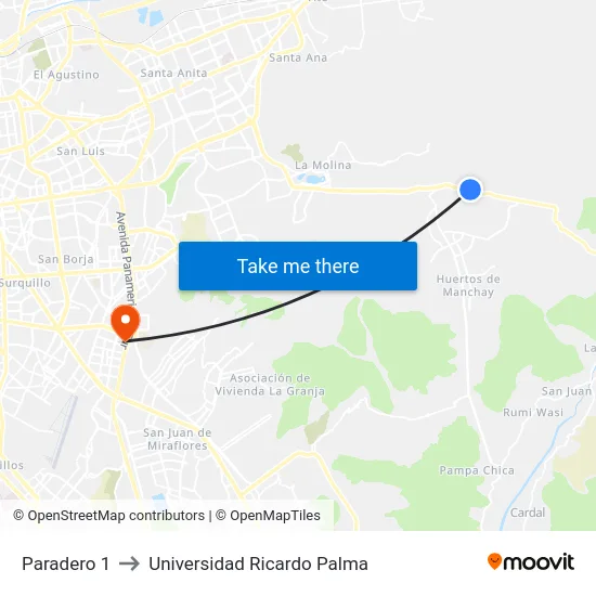 Paradero 1 to Universidad Ricardo Palma map
