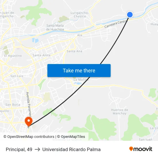 Principal, 49 to Universidad Ricardo Palma map