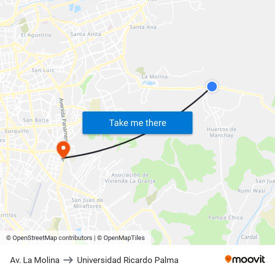 Av. La Molina to Universidad Ricardo Palma map