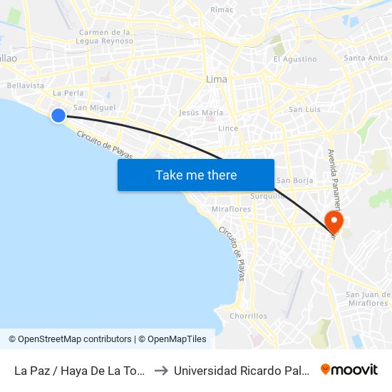 La Paz / Haya De La Torre to Universidad Ricardo Palma map