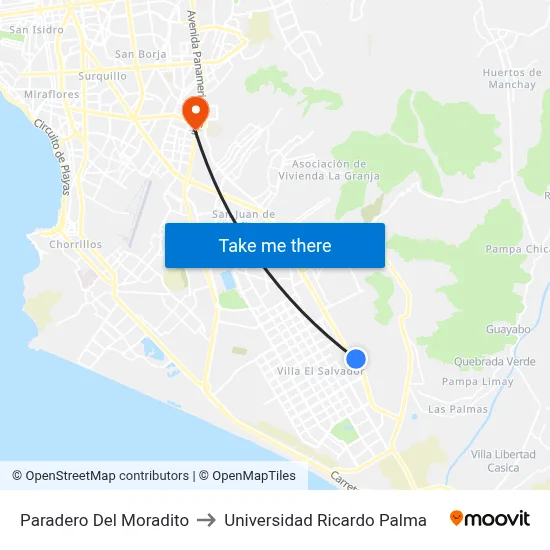 Paradero Del Moradito to Universidad Ricardo Palma map