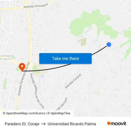 Paradero Et. Coraje to Universidad Ricardo Palma map